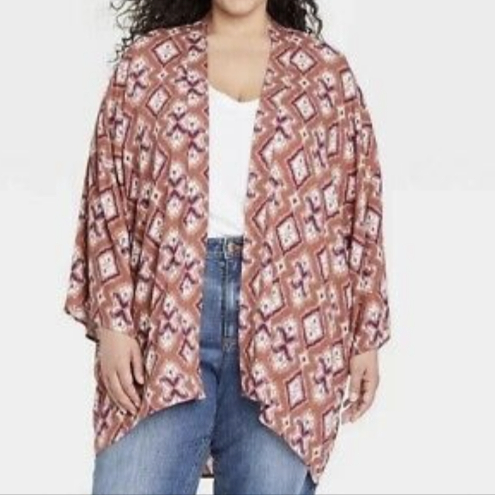 Knox Rose Cognac Pink Open-Front Kimono Size XL/XXL